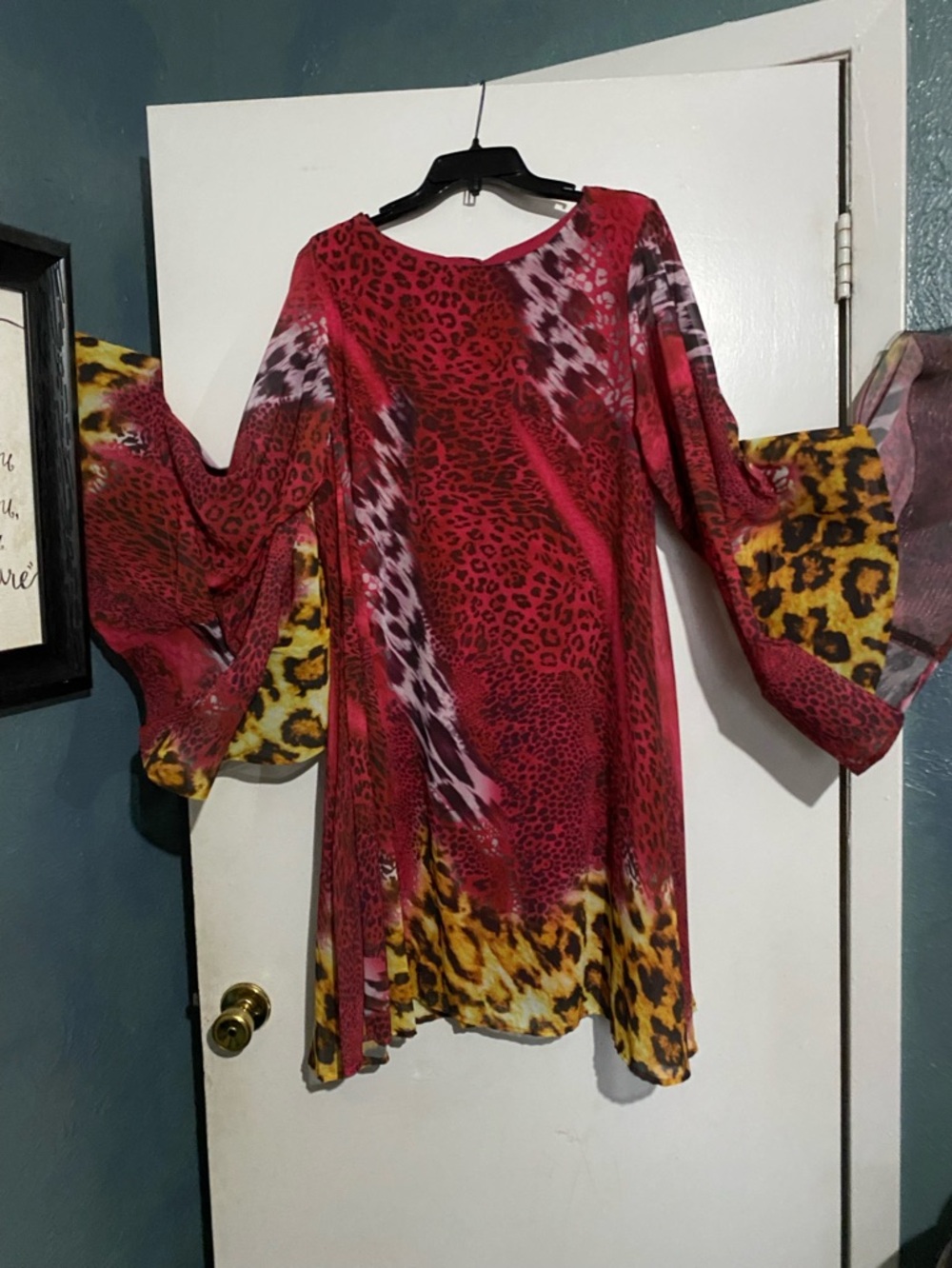 Red Animal-Print Bell-Sleeve Women's Dress